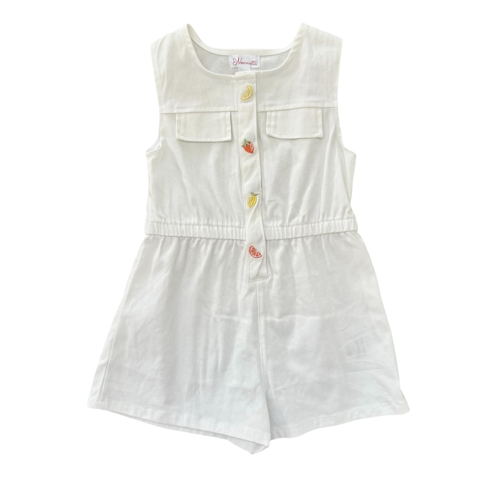 Nannette White Sleeveless Romper with Citrus Fruit Button Accents 5 NWOT